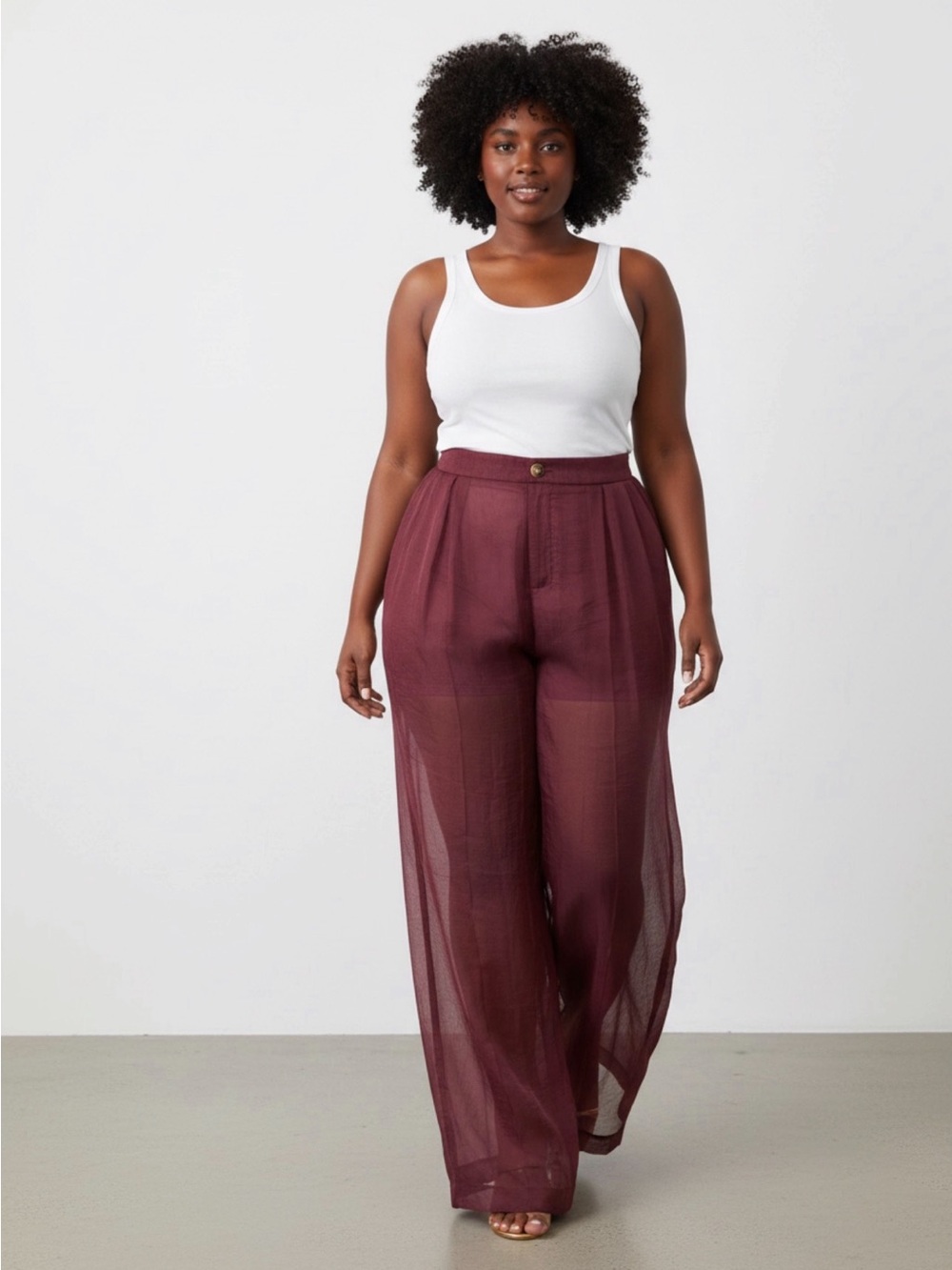Fashion Nova Burgundy Hollie Wide-Leg Sheer Pants Xl